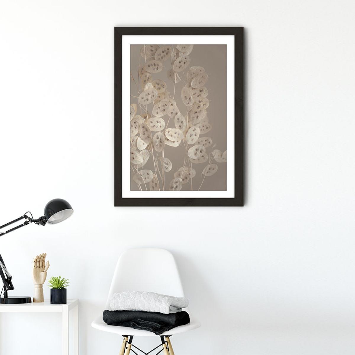 Cream Grey Confetti Plant Art Print Black Frame – image 3