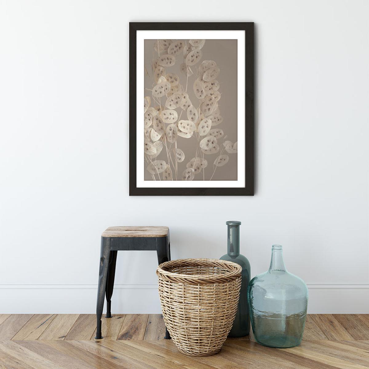 Cream Grey Confetti Plant Art Print Black Frame – image 4
