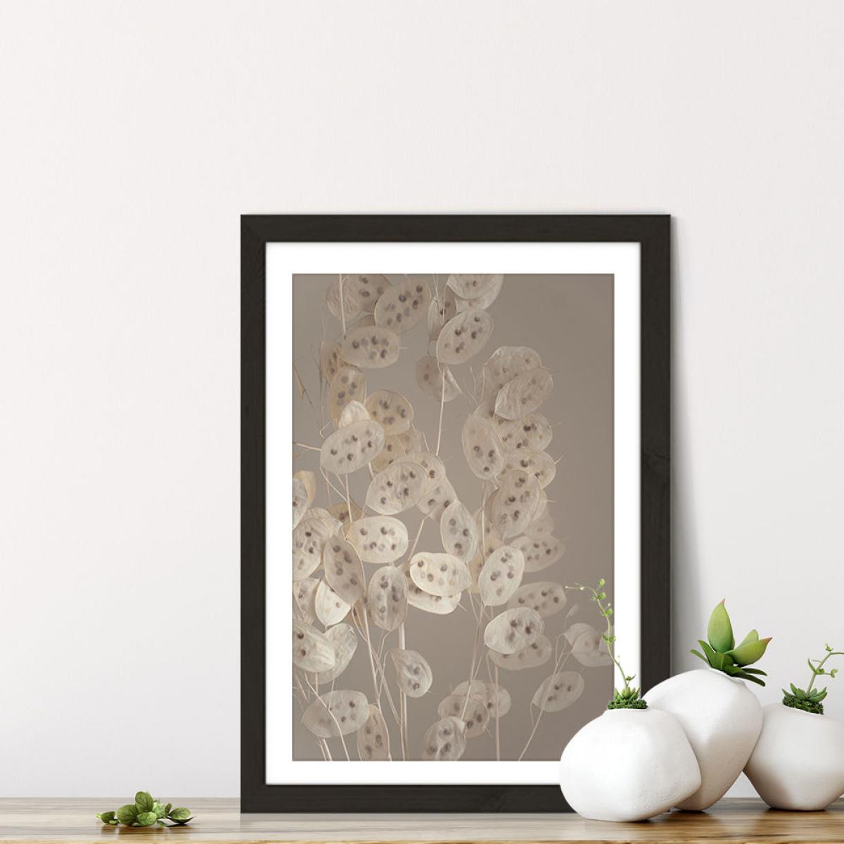 Cream Grey Confetti Plant Art Print Black Frame – image 7