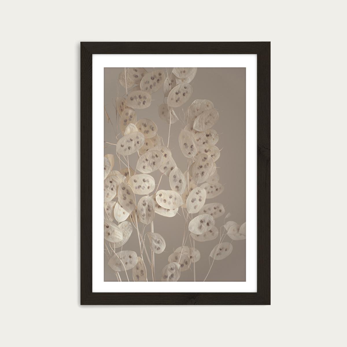 Cream Grey Confetti Plant Art Print Black Frame – image 1