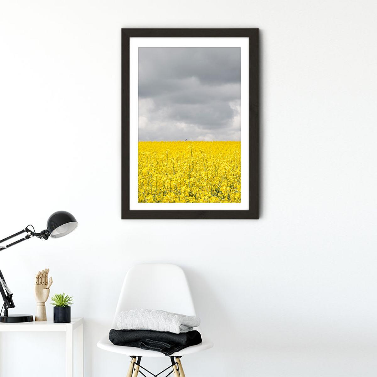 Grey and Yellow Fields Art Print Black Frame – image 2