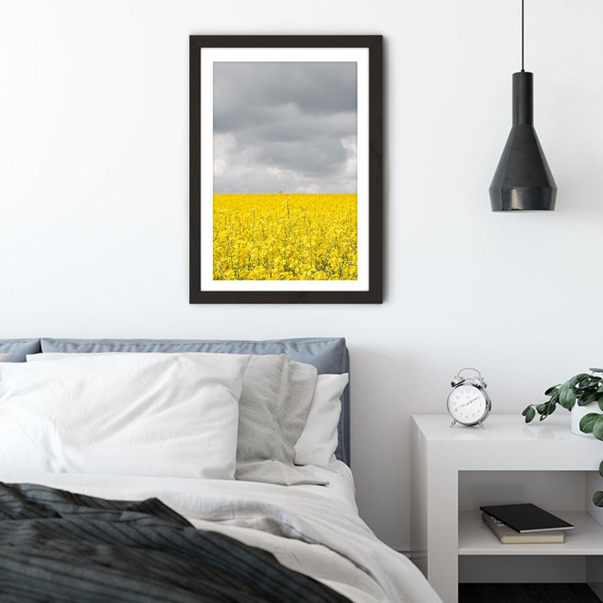 Grey and Yellow Fields Art Print Black Frame – image 3