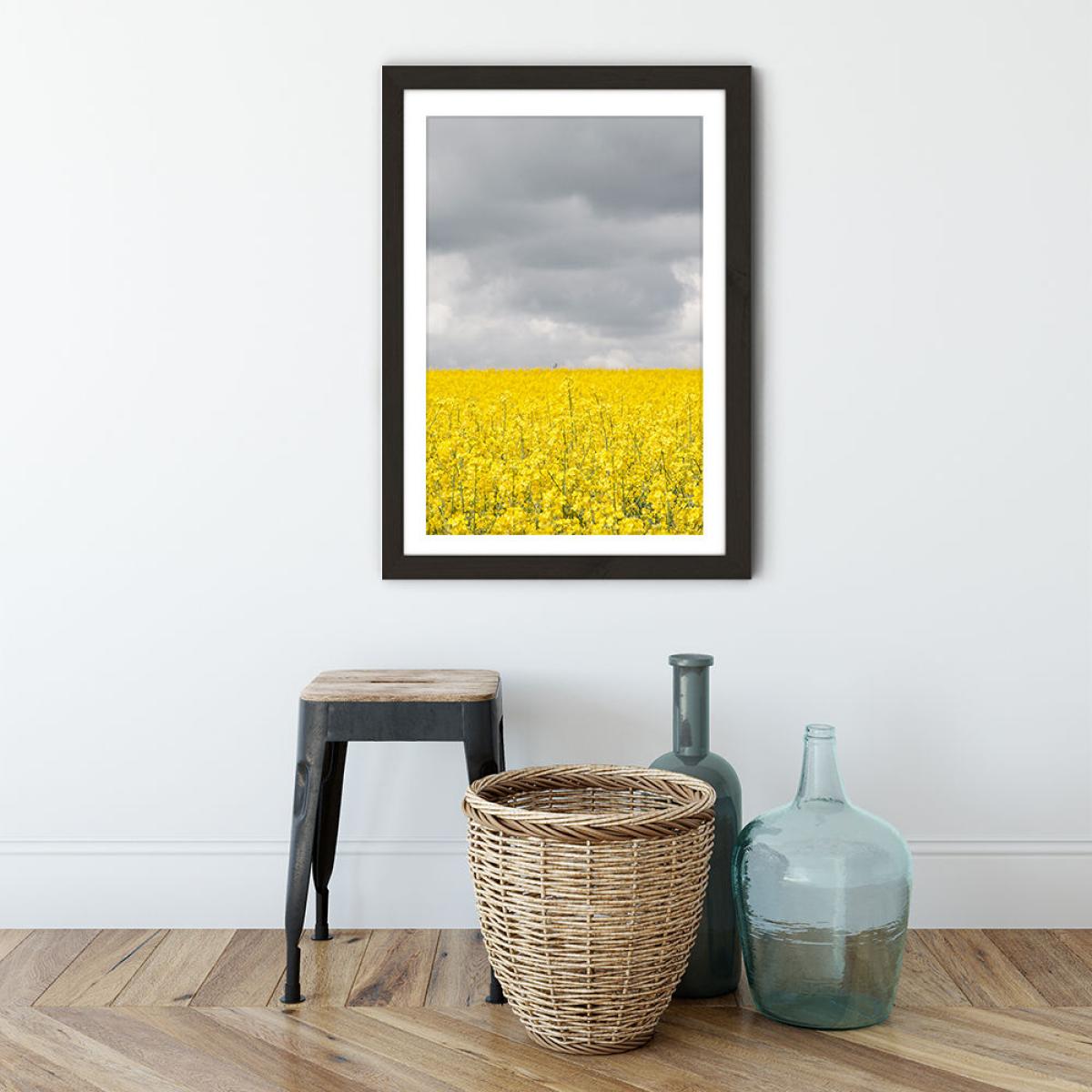 Grey and Yellow Fields Art Print Black Frame – image 4
