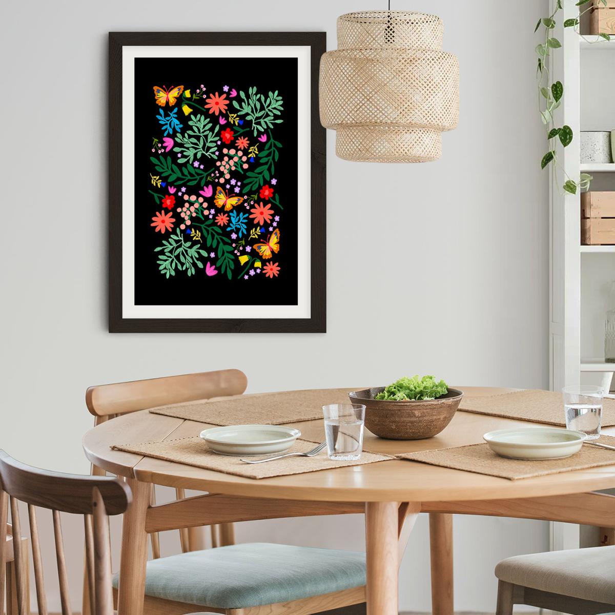 Flowers In My Garden Black Art Print Black Frame – image 2