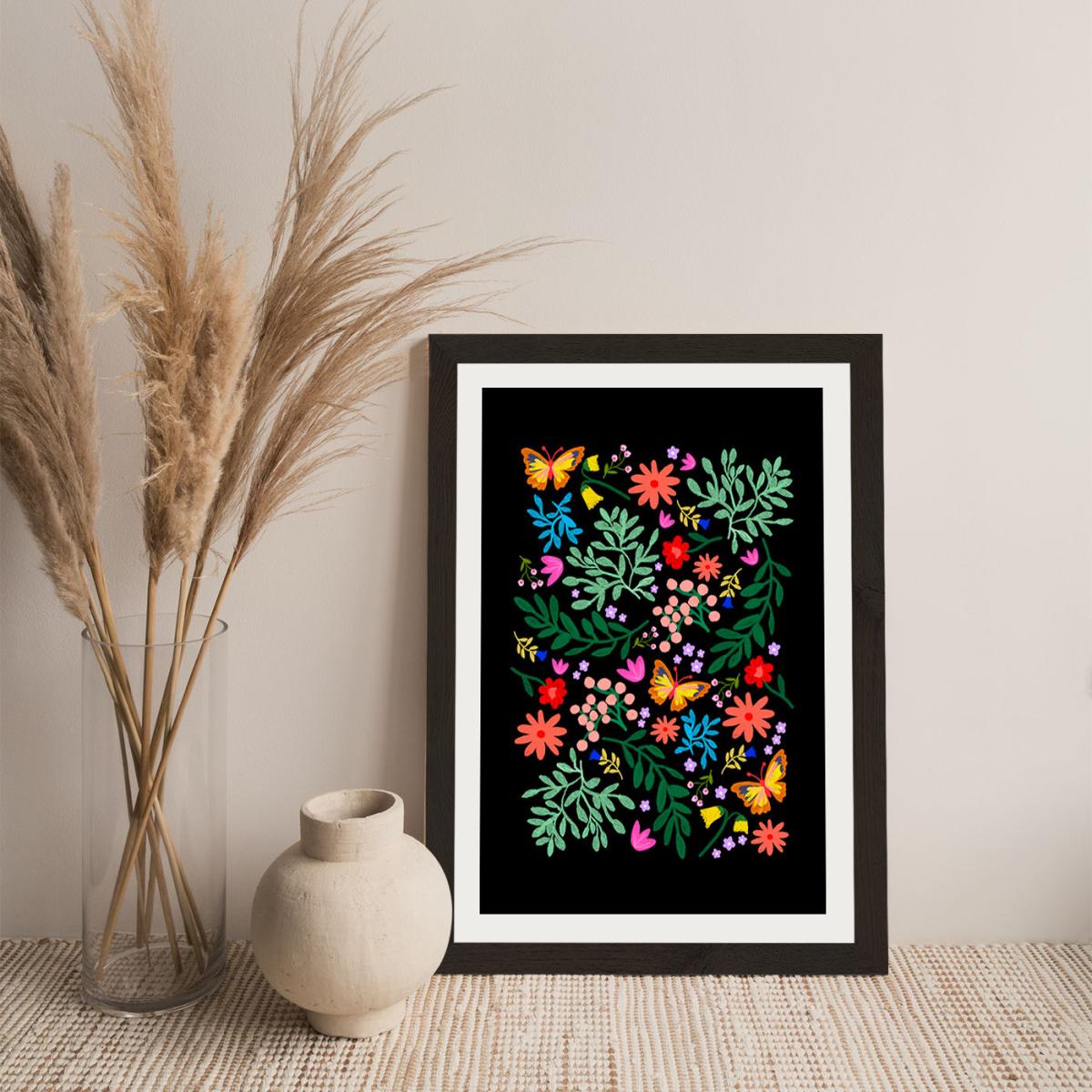Flowers In My Garden Black Art Print Black Frame – image 3