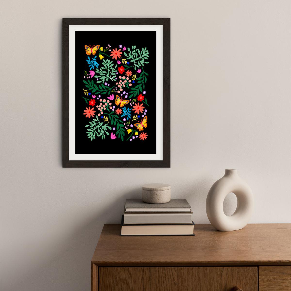 Flowers In My Garden Black Art Print Black Frame – image 4