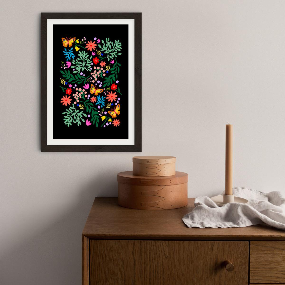 Flowers In My Garden Black Art Print Black Frame – image 5