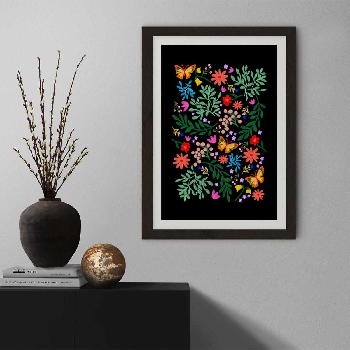 Flowers In My Garden Black Art Print Black Frame – image 7