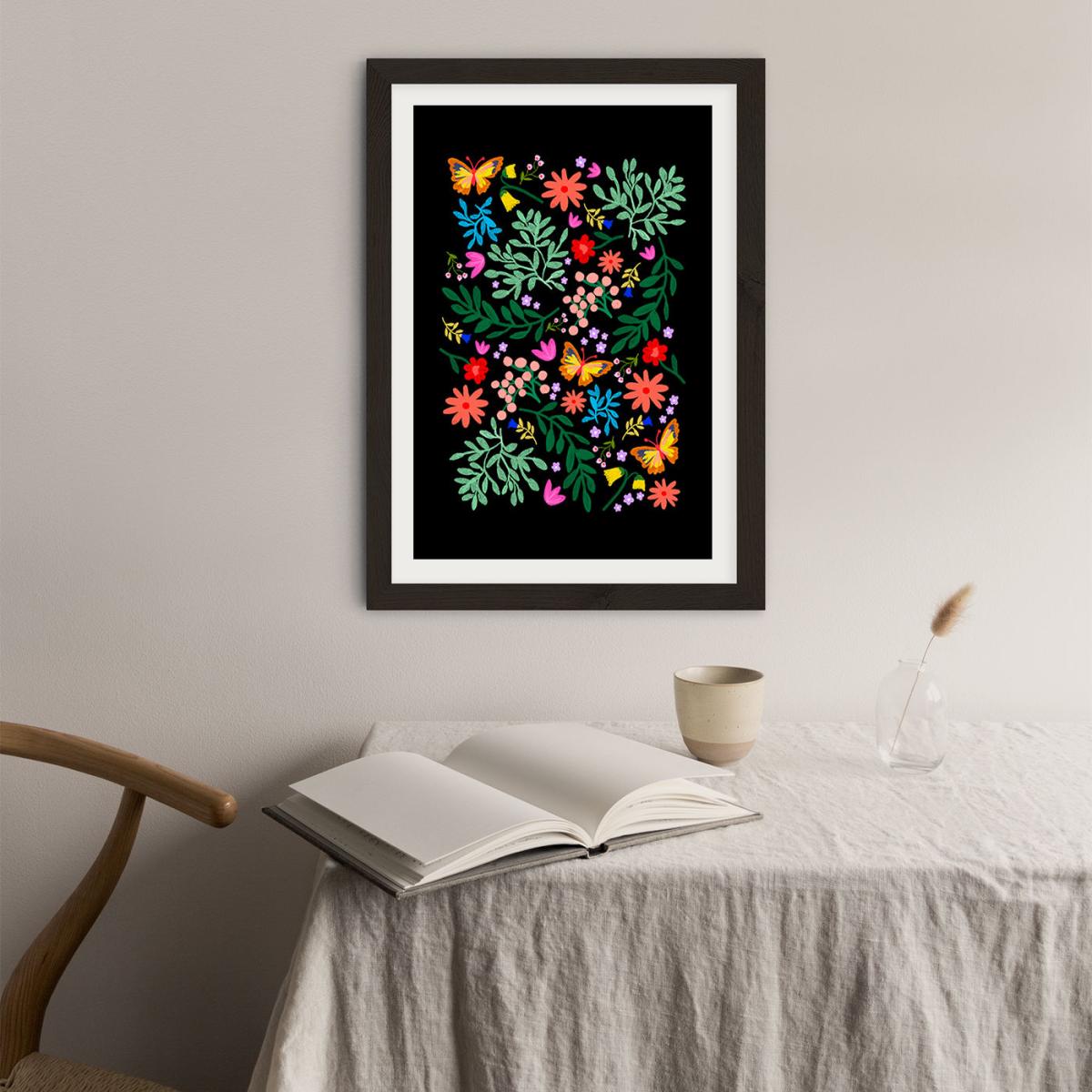 Flowers In My Garden Black Art Print Black Frame – image 9