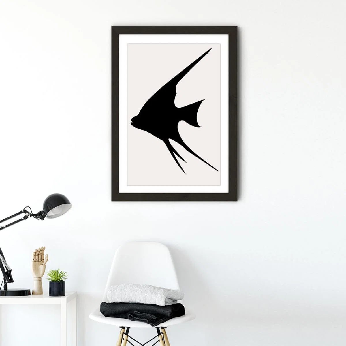 Gold Fish Monochrome Art Print Black Frame – image 2
