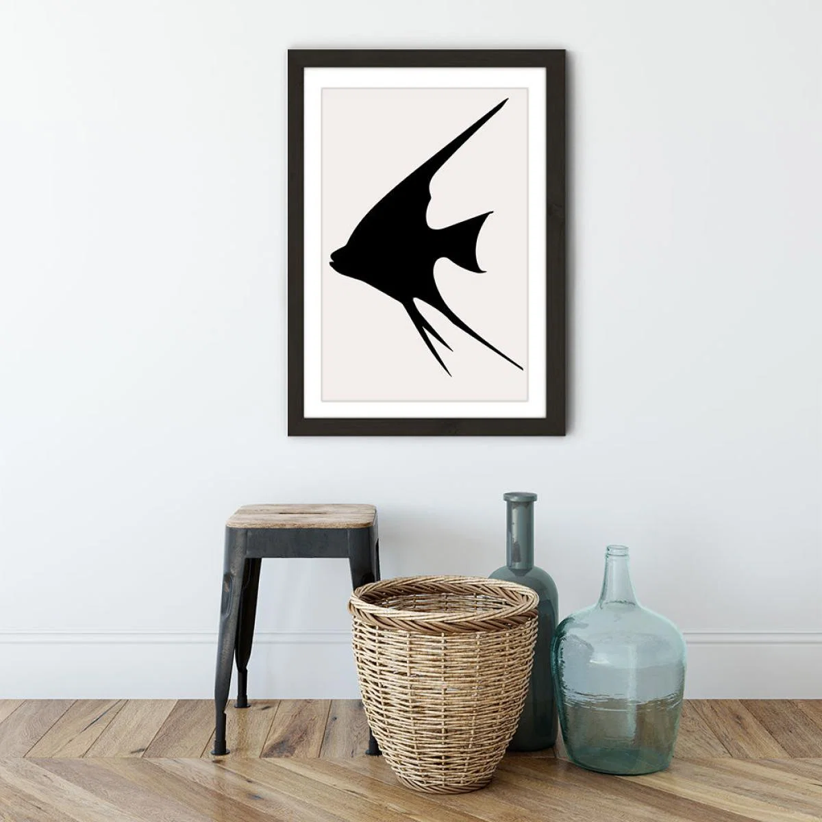 Gold Fish Monochrome Art Print Black Frame – image 3