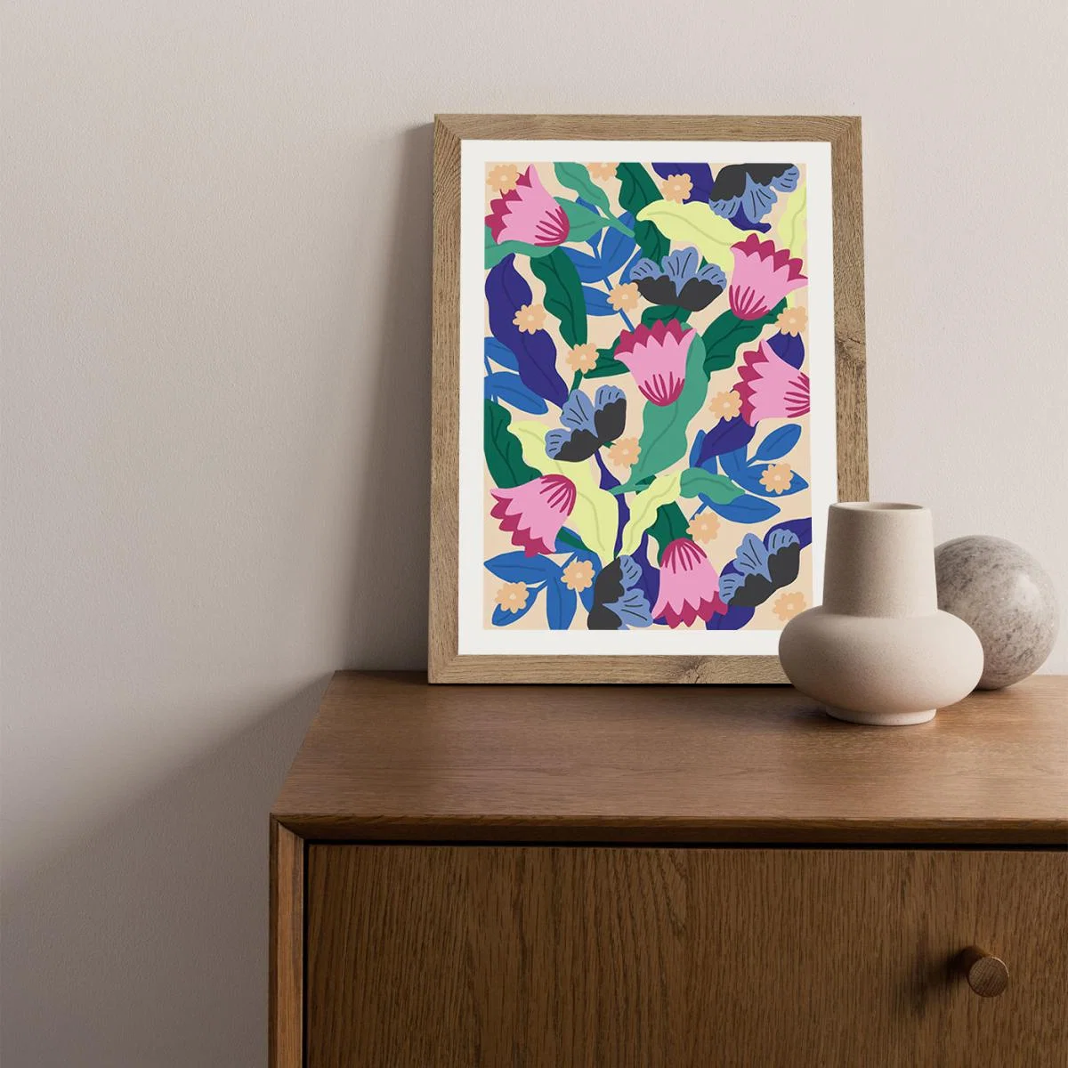 Jaguar Floral Art Print Oak Frame – image 2
