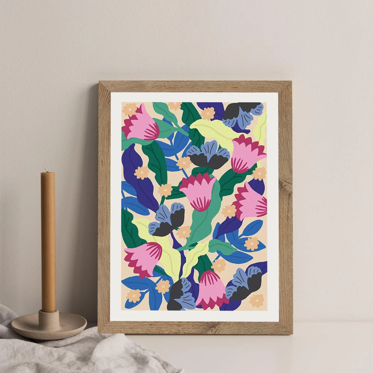 Jaguar Floral Art Print Oak Frame – image 3