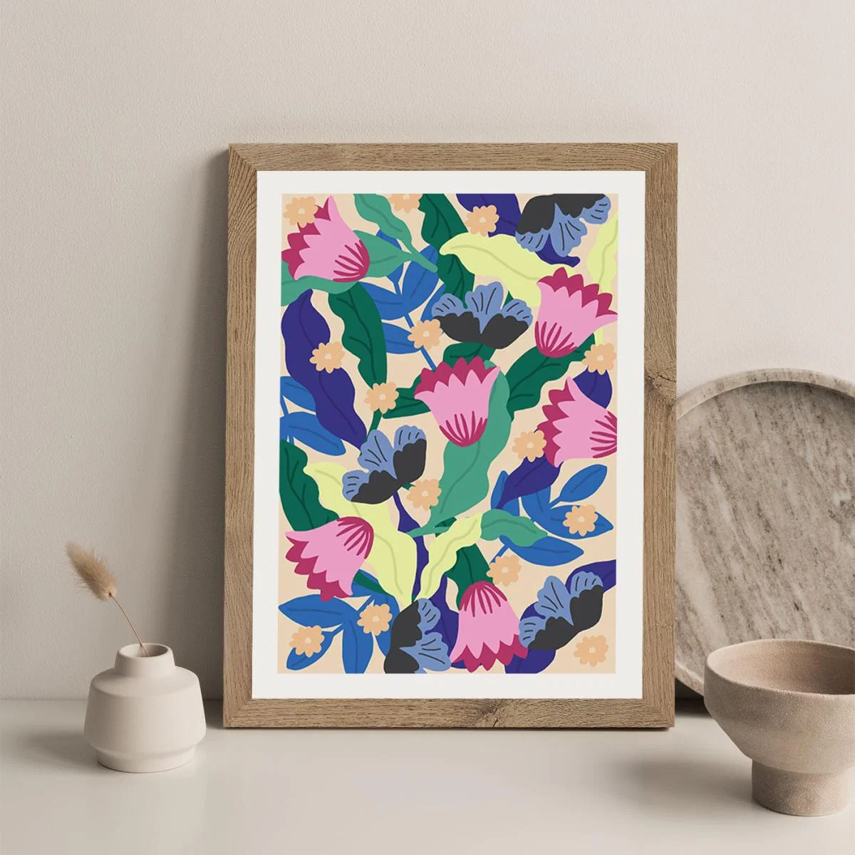 Jaguar Floral Art Print Oak Frame – image 6