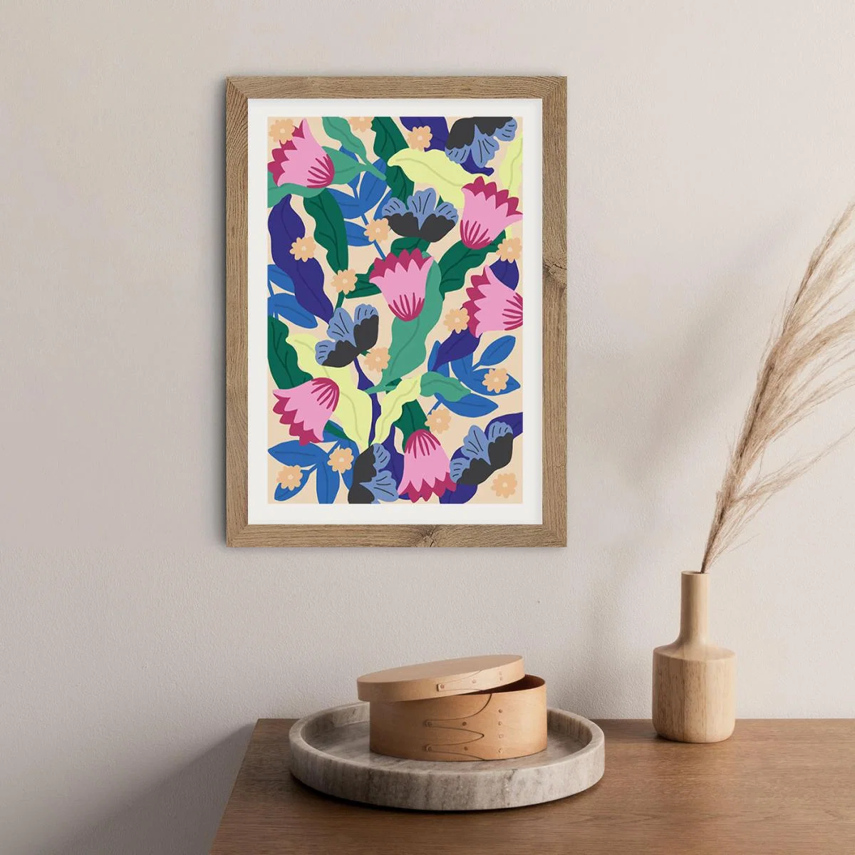 Jaguar Floral Art Print Oak Frame – image 7