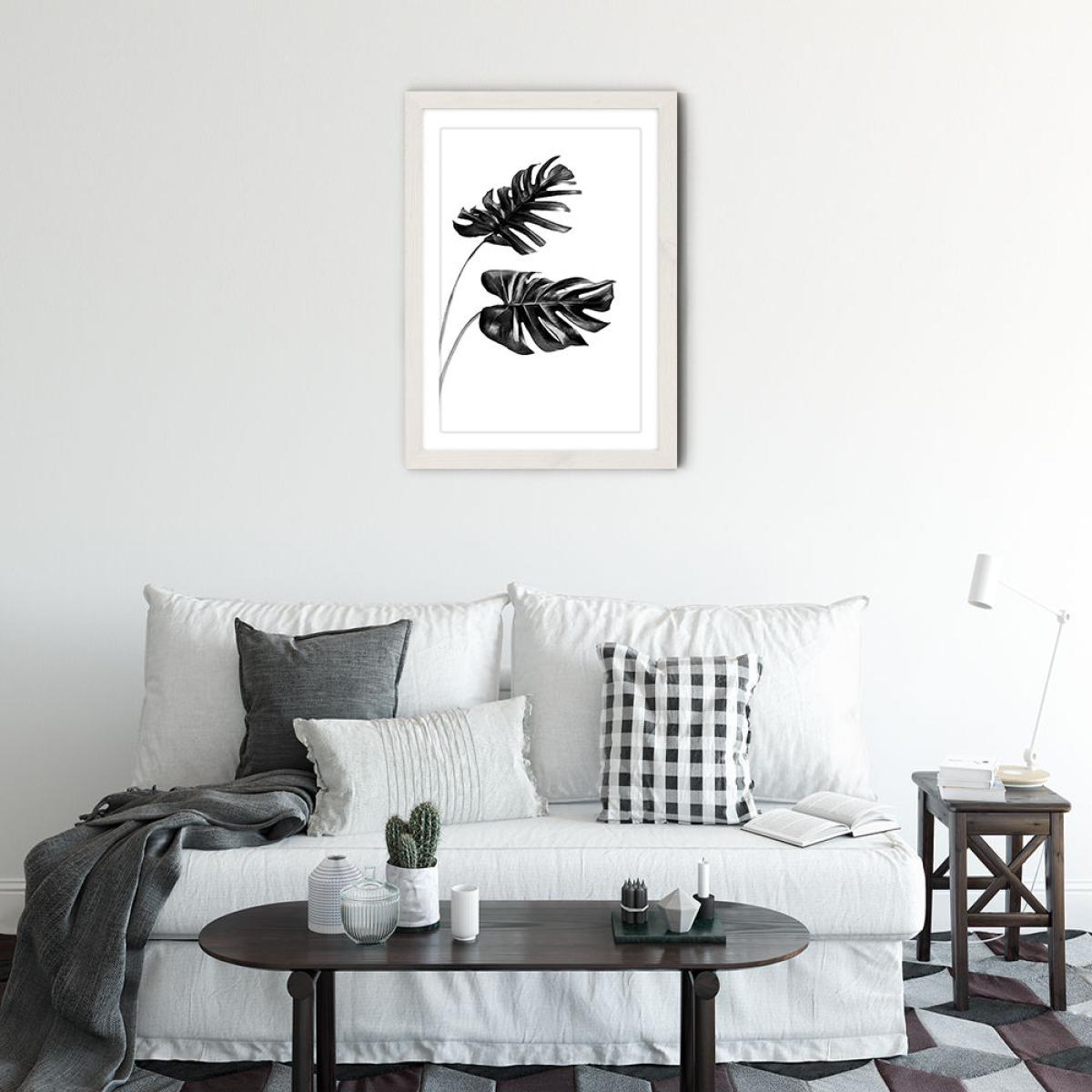 Monstera Black and White 4 Art Print White Frame – image 2