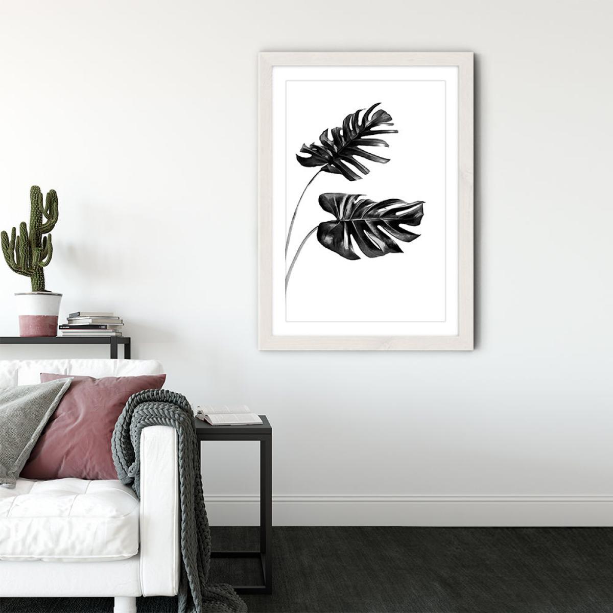 Monstera Black and White 4 Art Print White Frame – image 3