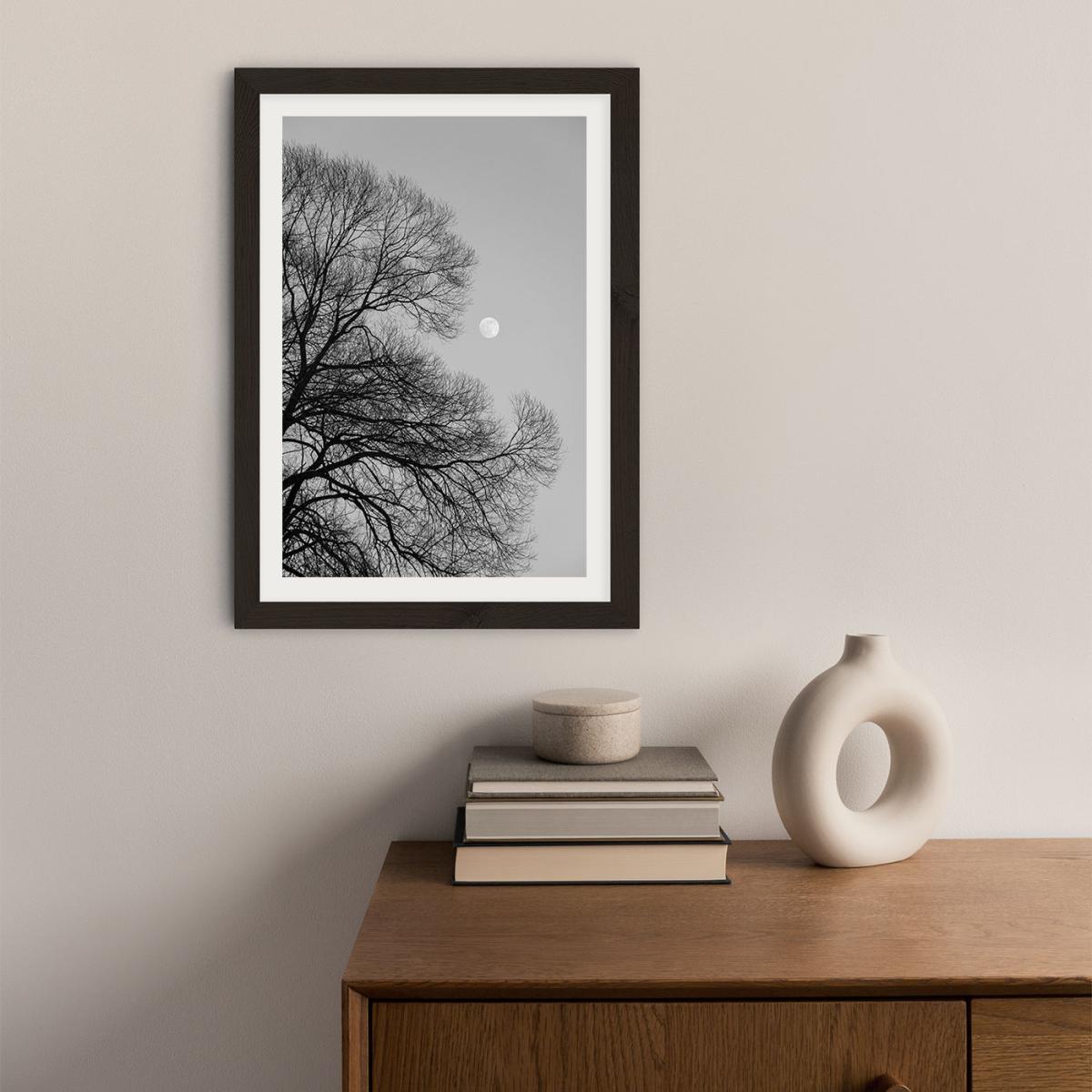 Full Moon Loves Winter Tree - Black and White Edition Art Print Black Frame – image 2