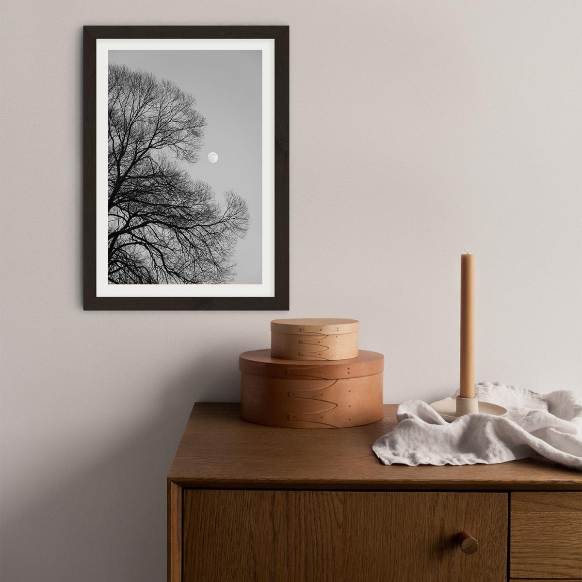 Full Moon Loves Winter Tree - Black and White Edition Art Print Black Frame – image 3