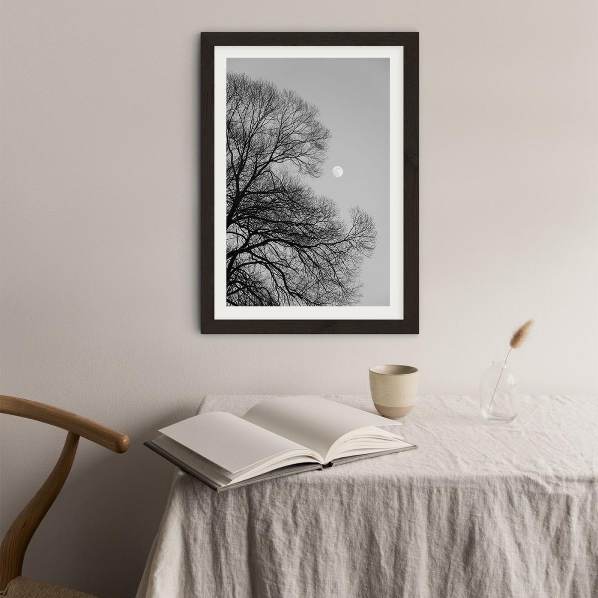 Full Moon Loves Winter Tree - Black and White Edition Art Print Black Frame – image 4
