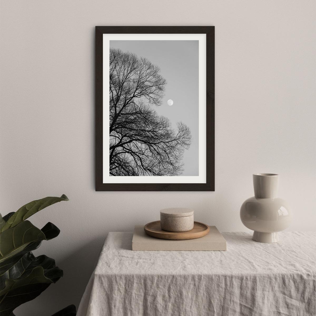 Full Moon Loves Winter Tree - Black and White Edition Art Print Black Frame – image 5