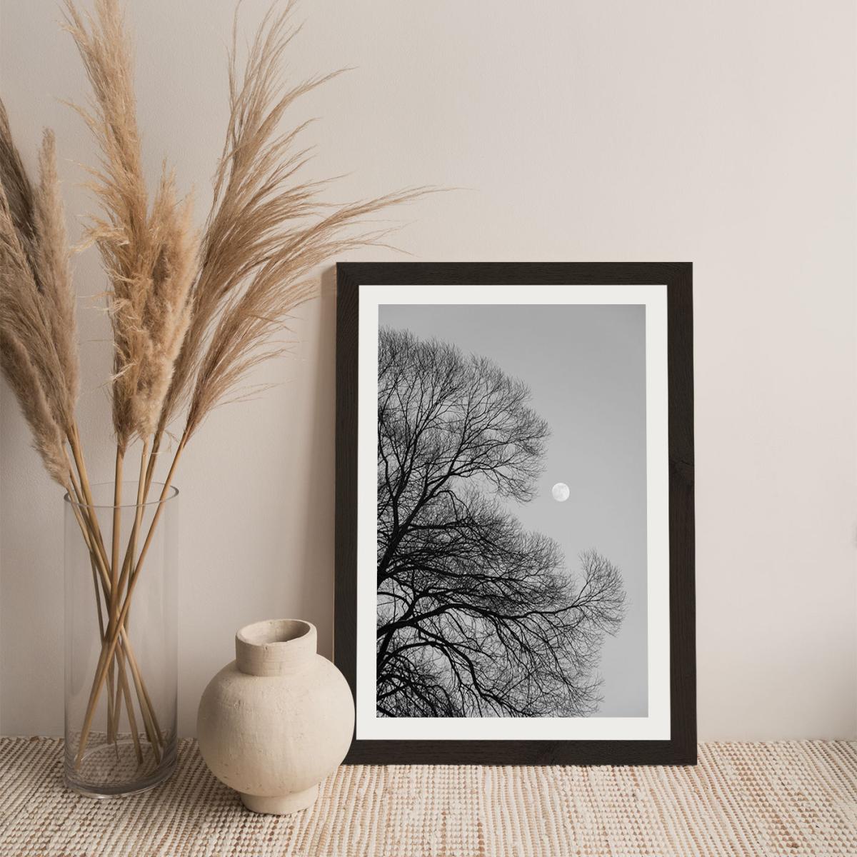 Full Moon Loves Winter Tree - Black and White Edition Art Print Black Frame – image 6