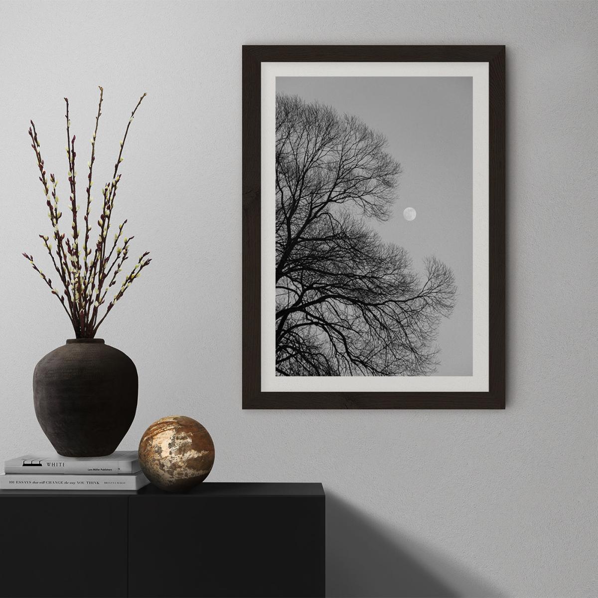 Full Moon Loves Winter Tree - Black and White Edition Art Print Black Frame – image 7
