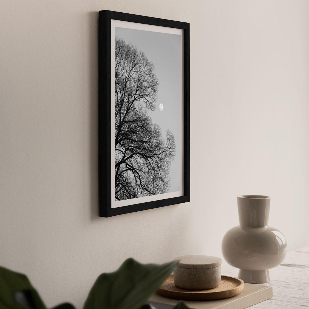 Full Moon Loves Winter Tree - Black and White Edition Art Print Black Frame – image 8