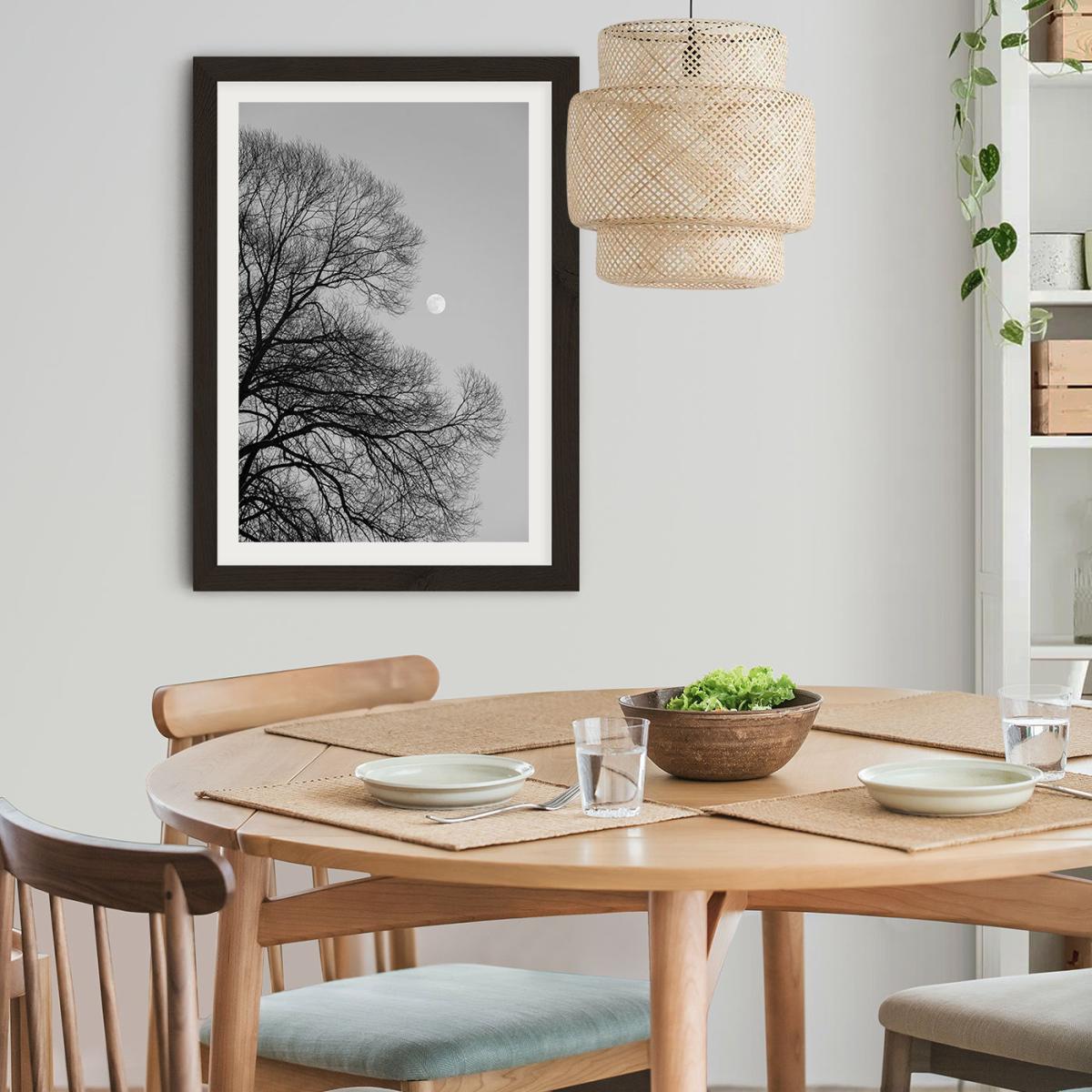 Full Moon Loves Winter Tree - Black and White Edition Art Print Black Frame – image 9