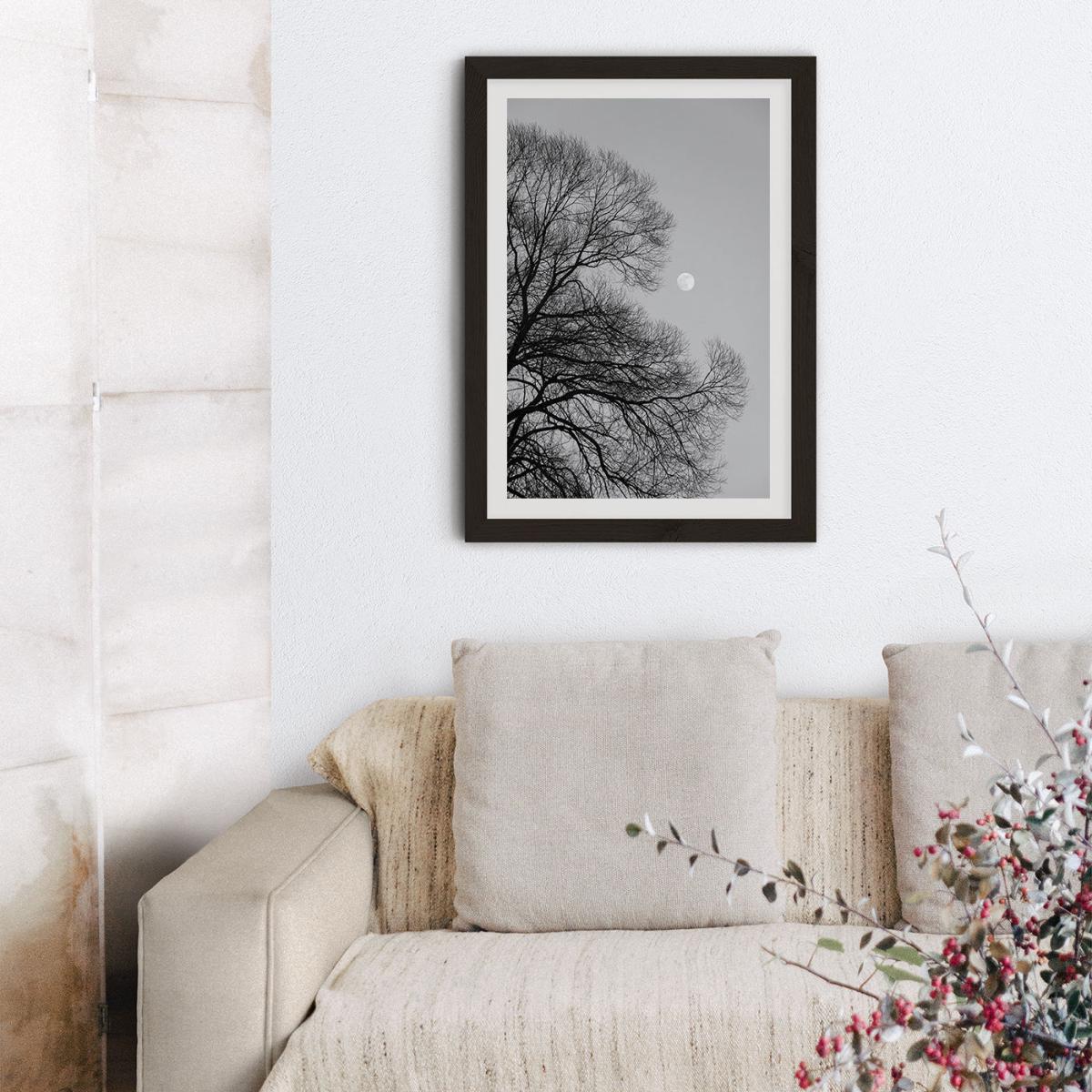 Full Moon Loves Winter Tree - Black and White Edition Art Print Black Frame – image 10