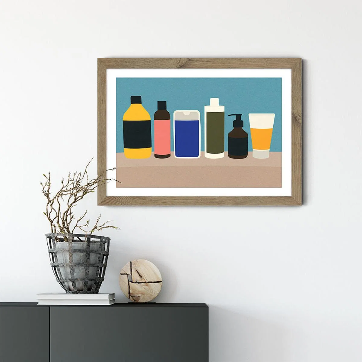 Plastic Bottles Art Print Oak Frame – image 2