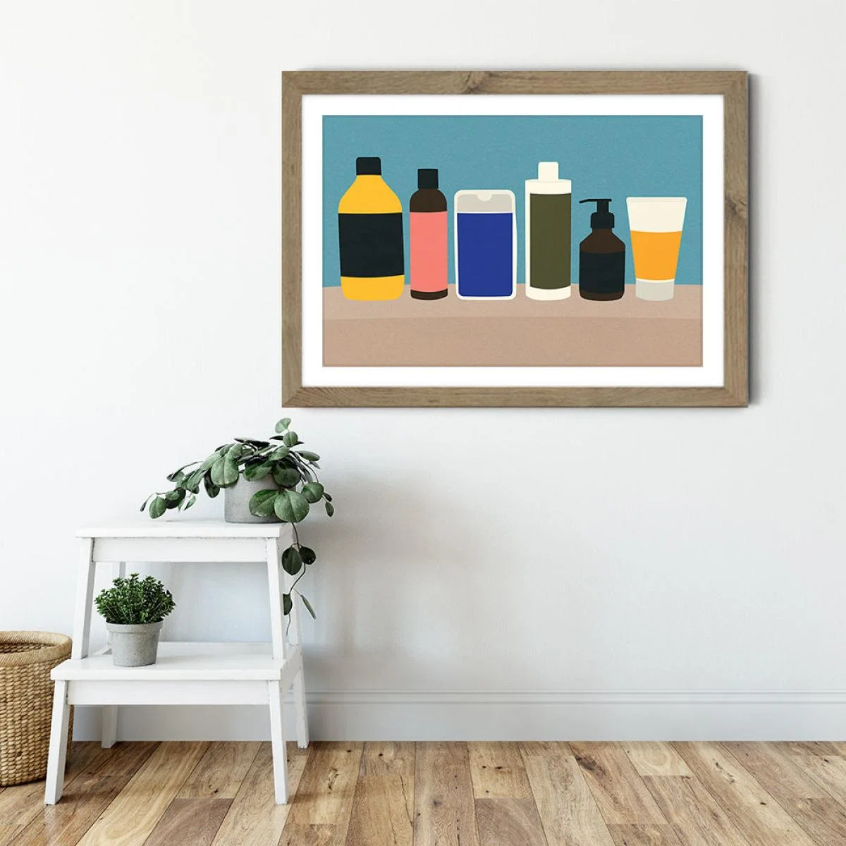 Plastic Bottles Art Print Oak Frame – image 4