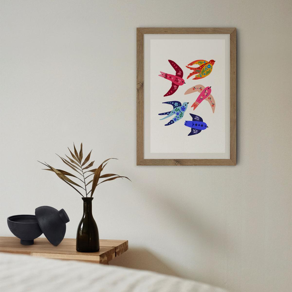Group Of Colorful Birds Art Print Oak Frame – image 11
