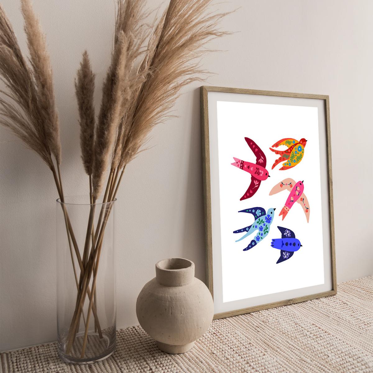 Group Of Colorful Birds Art Print Oak Frame – image 3