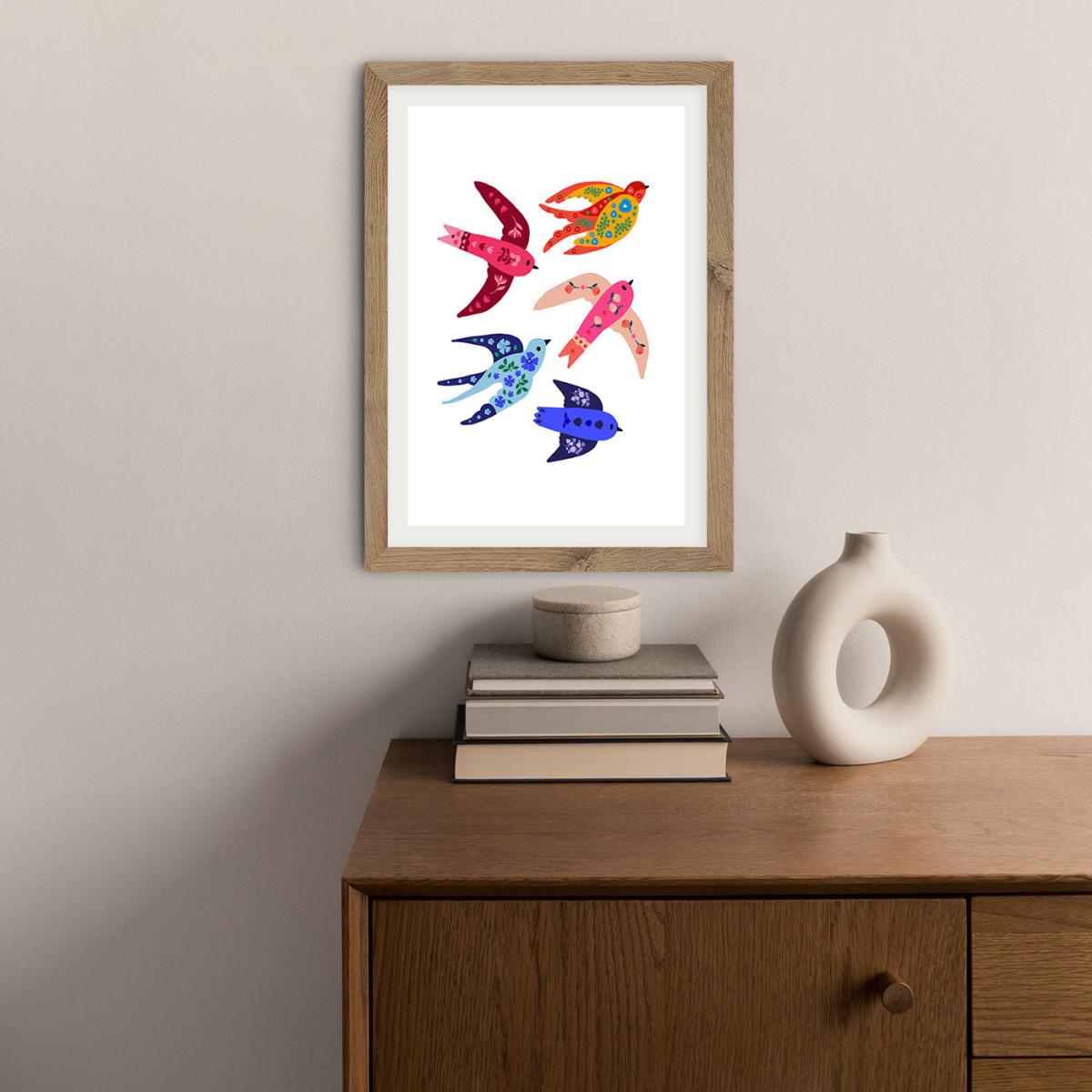 Group Of Colorful Birds Art Print Oak Frame – image 5