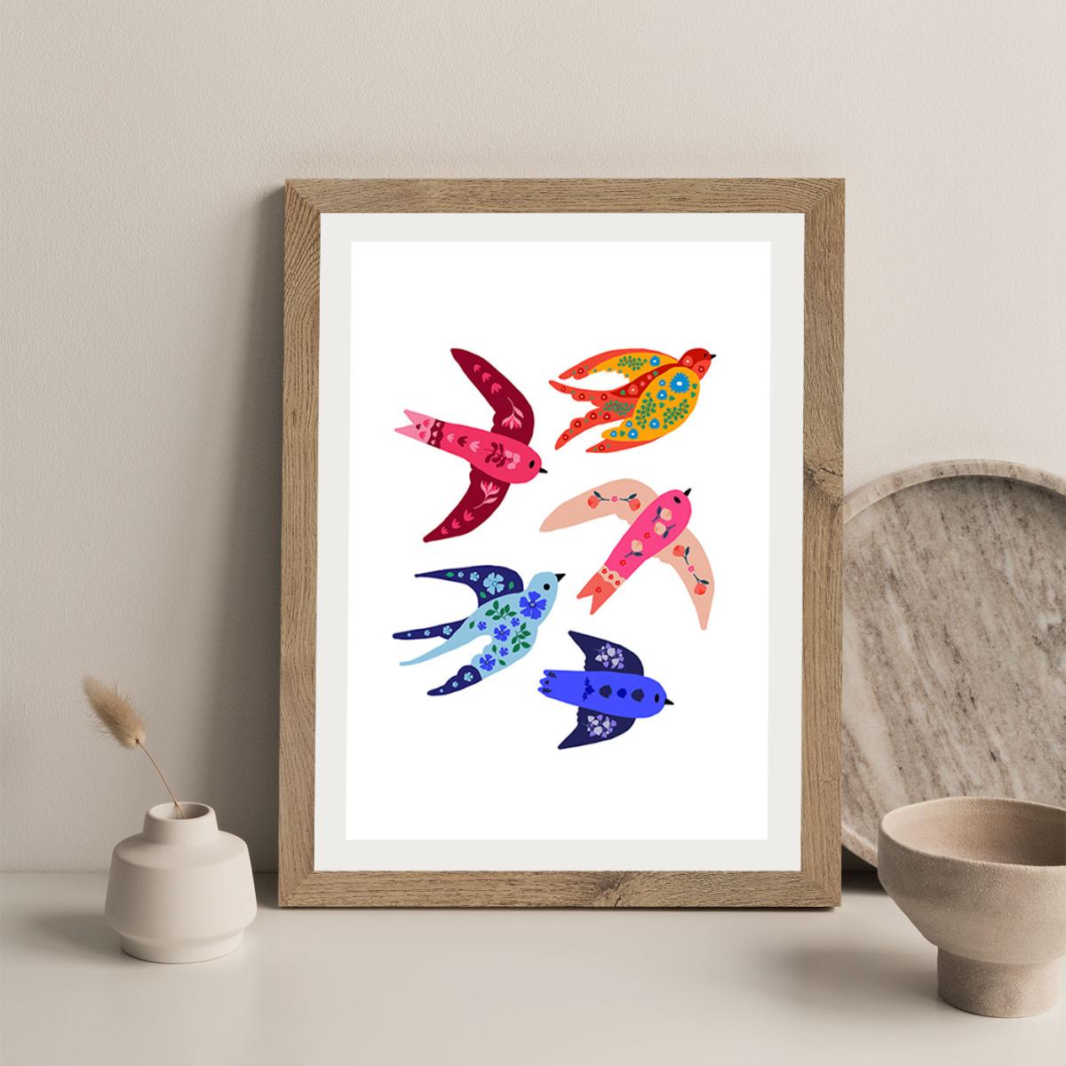 Group Of Colorful Birds Art Print Oak Frame – image 6