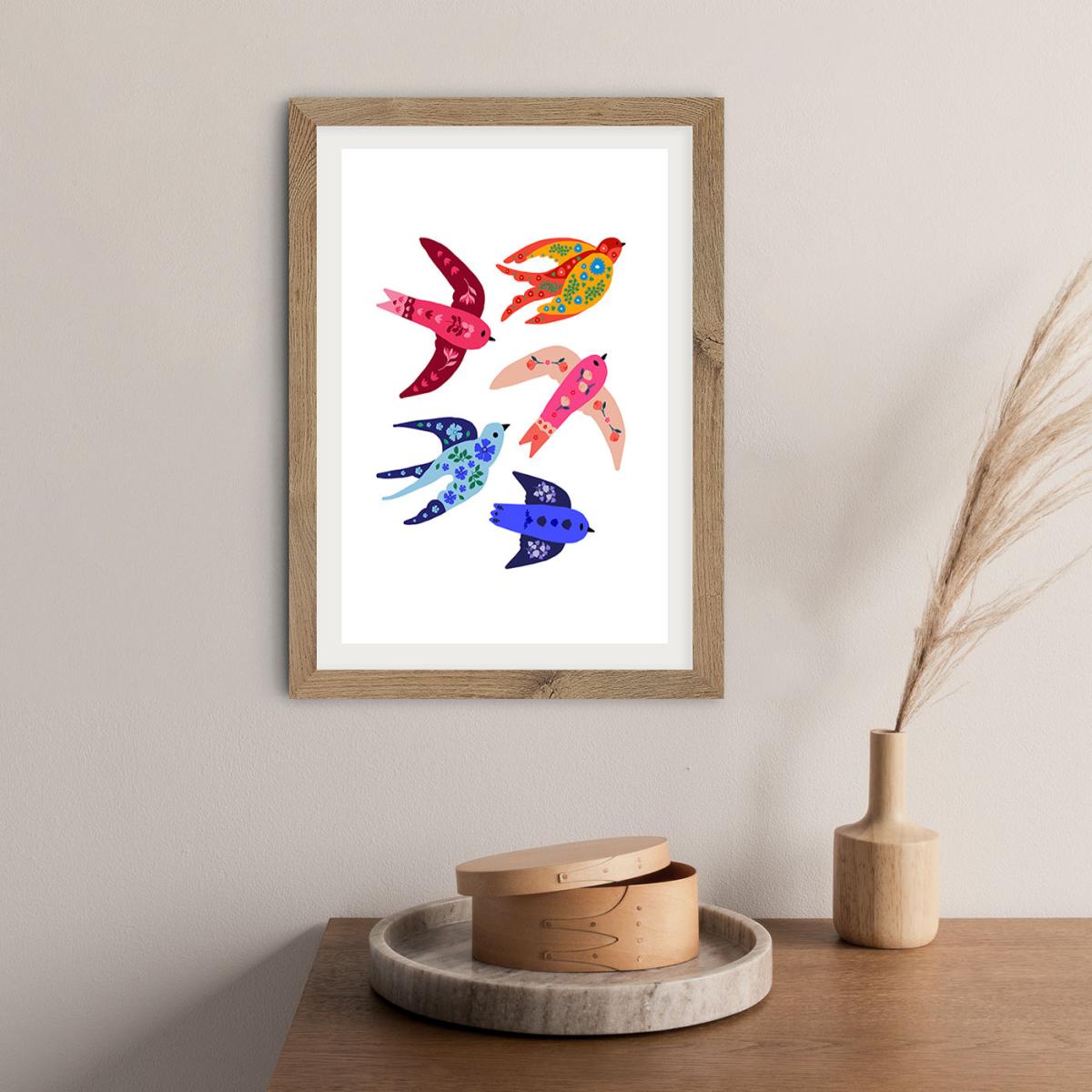 Group Of Colorful Birds Art Print Oak Frame – image 7