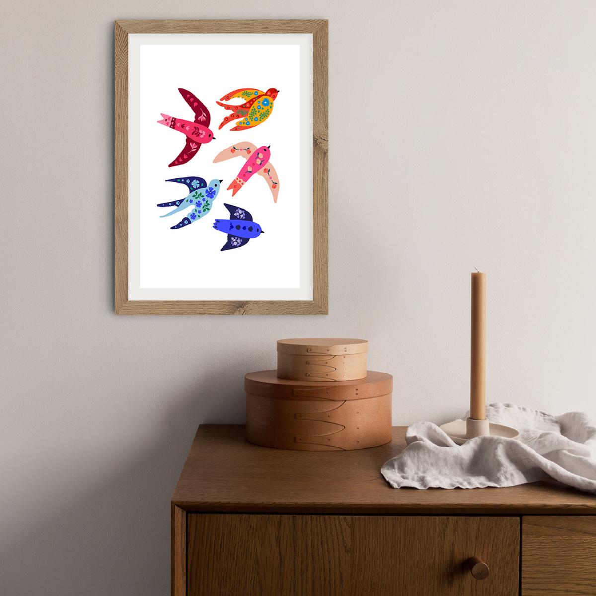 Group Of Colorful Birds Art Print Oak Frame – image 9