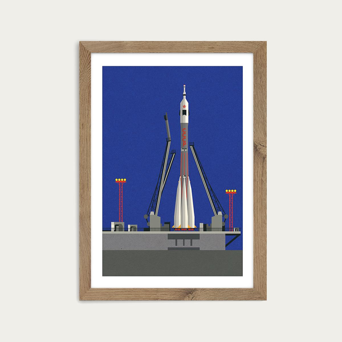Sojus U 31 Baikonur Art Print Oak Frame