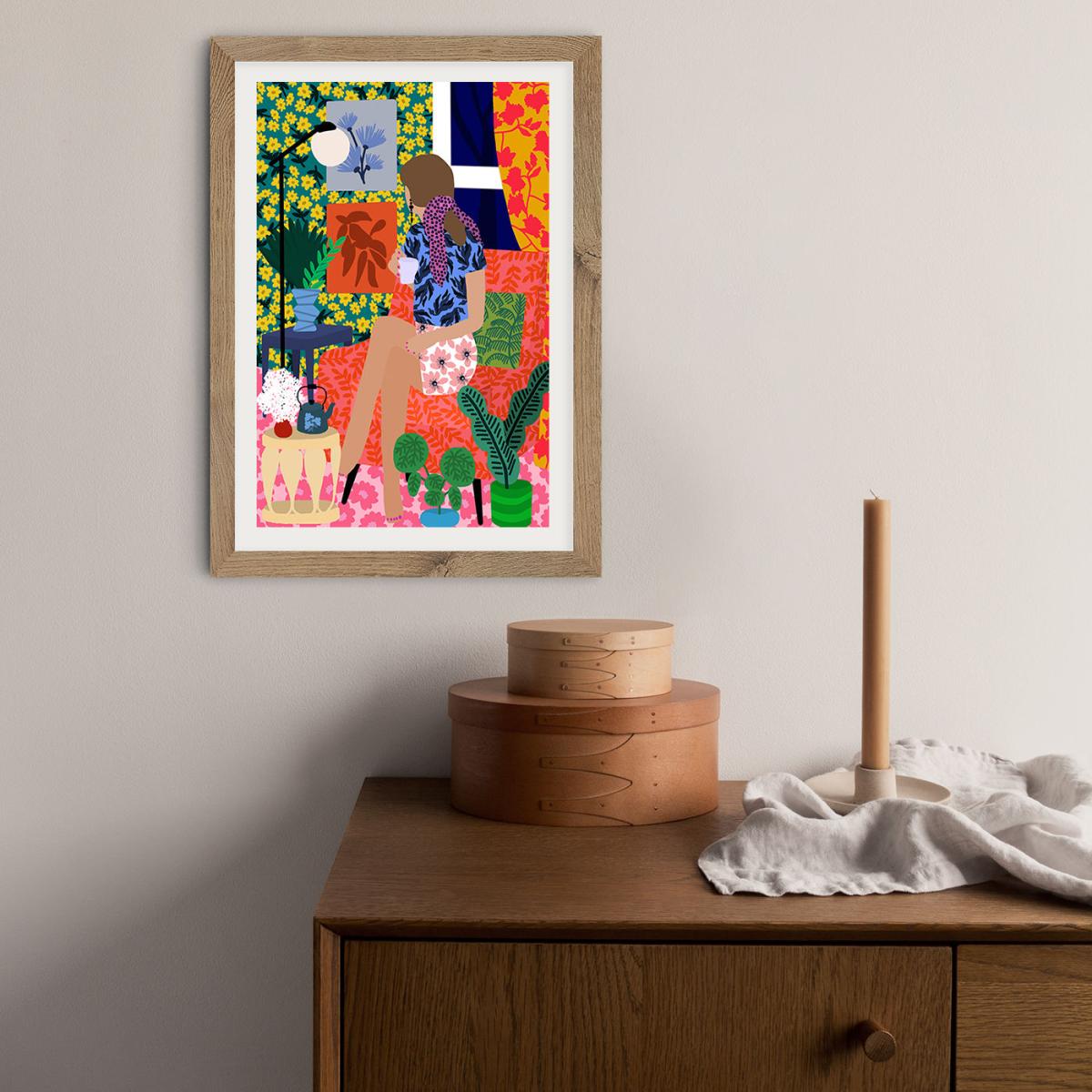 Enjoying Tea Time Art Print Oak Frame – image 11