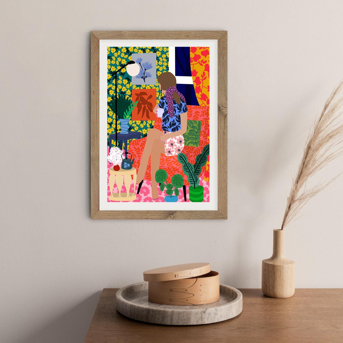 Enjoying Tea Time Art Print Oak Frame – image 4