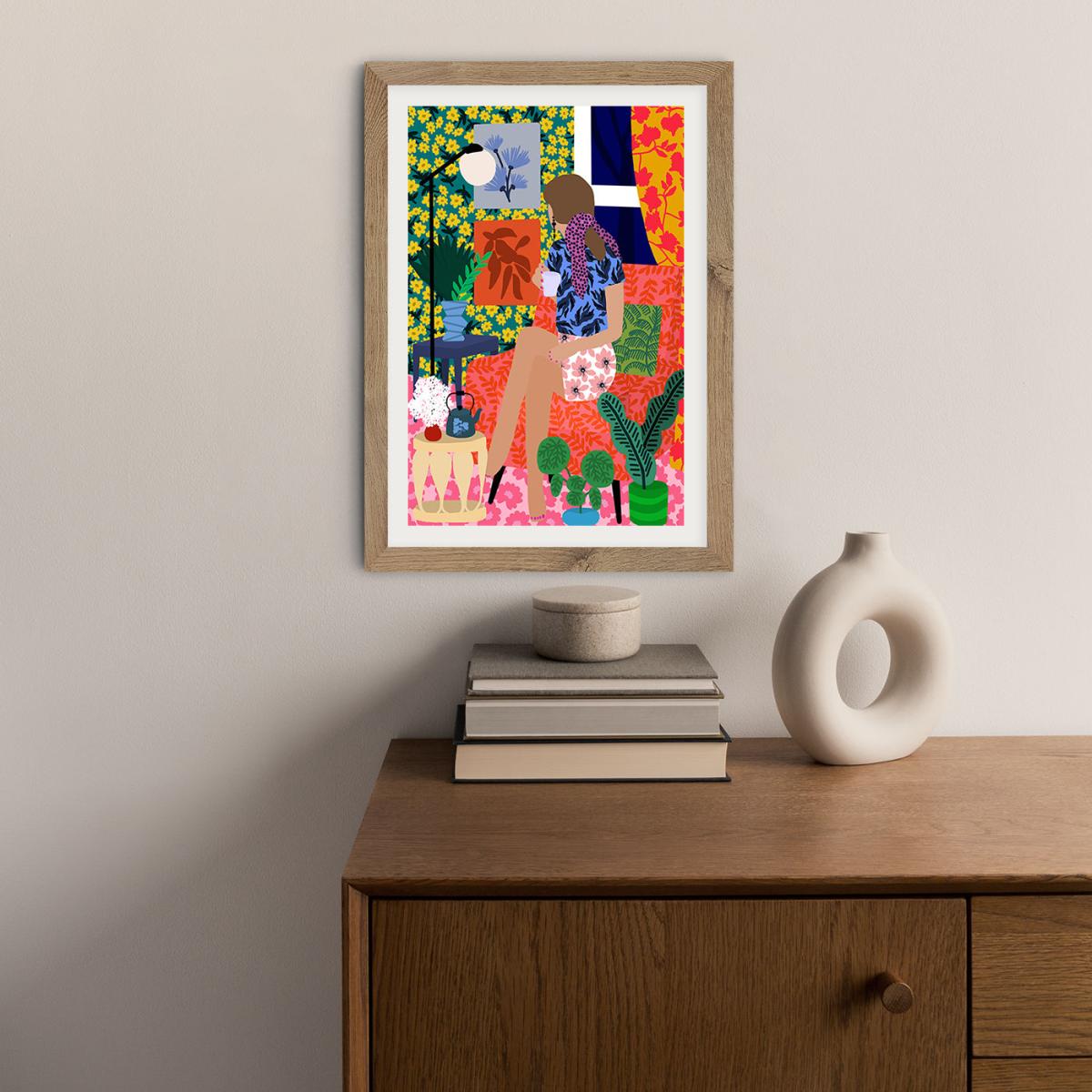 Enjoying Tea Time Art Print Oak Frame – image 5