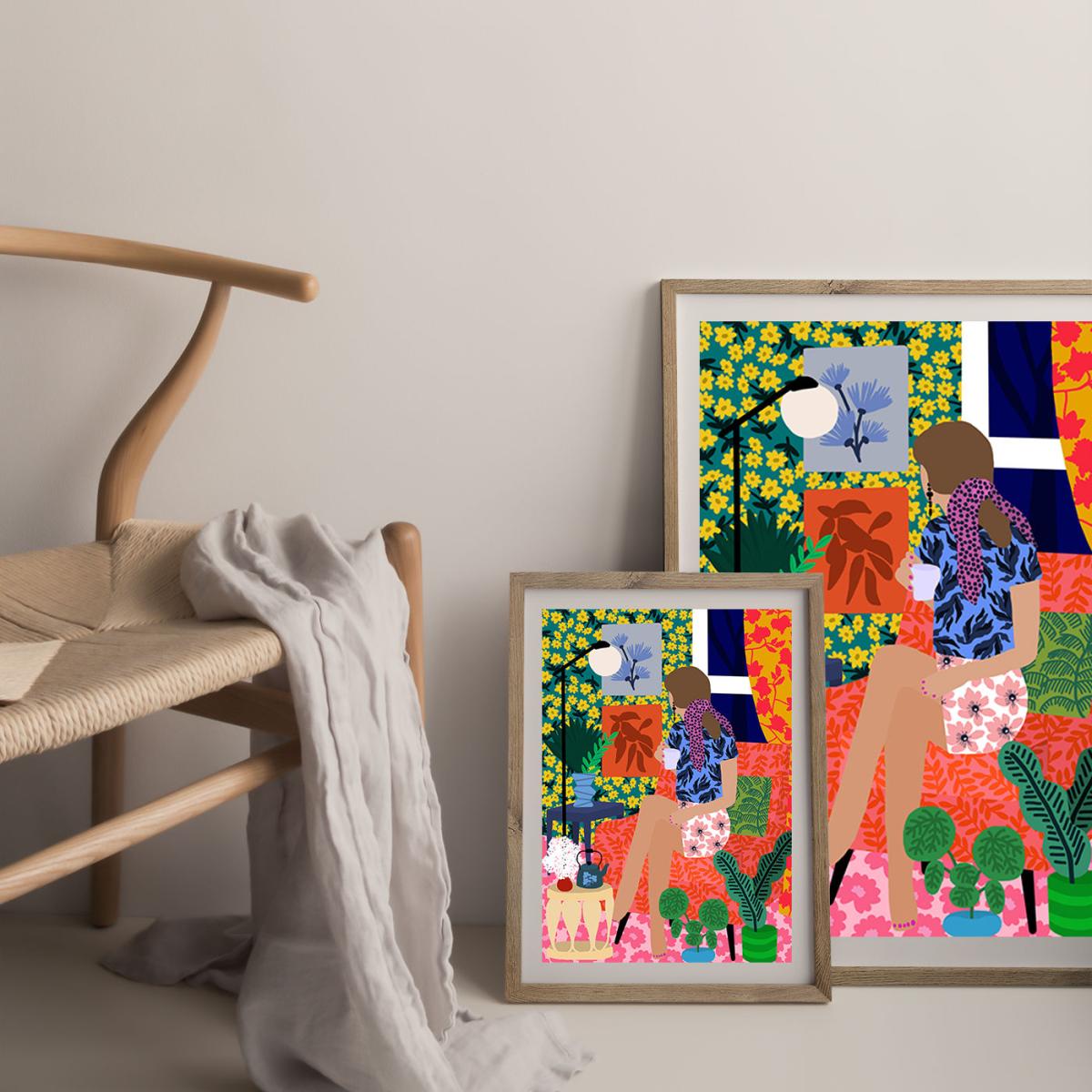 Enjoying Tea Time Art Print Oak Frame – image 6