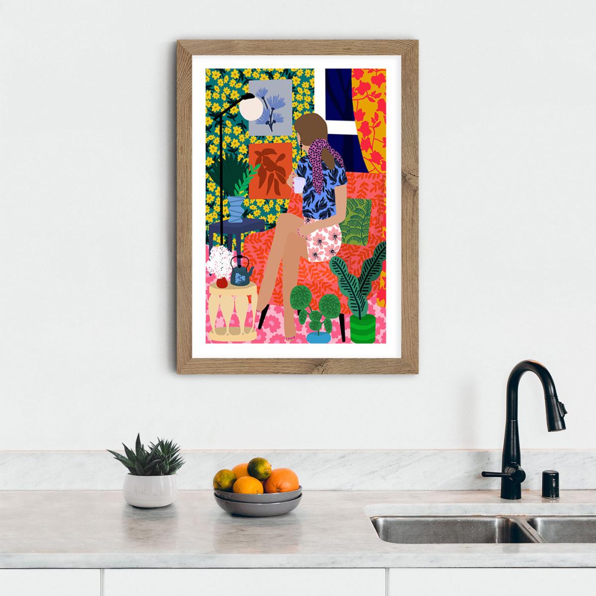 Enjoying Tea Time Art Print Oak Frame – image 7