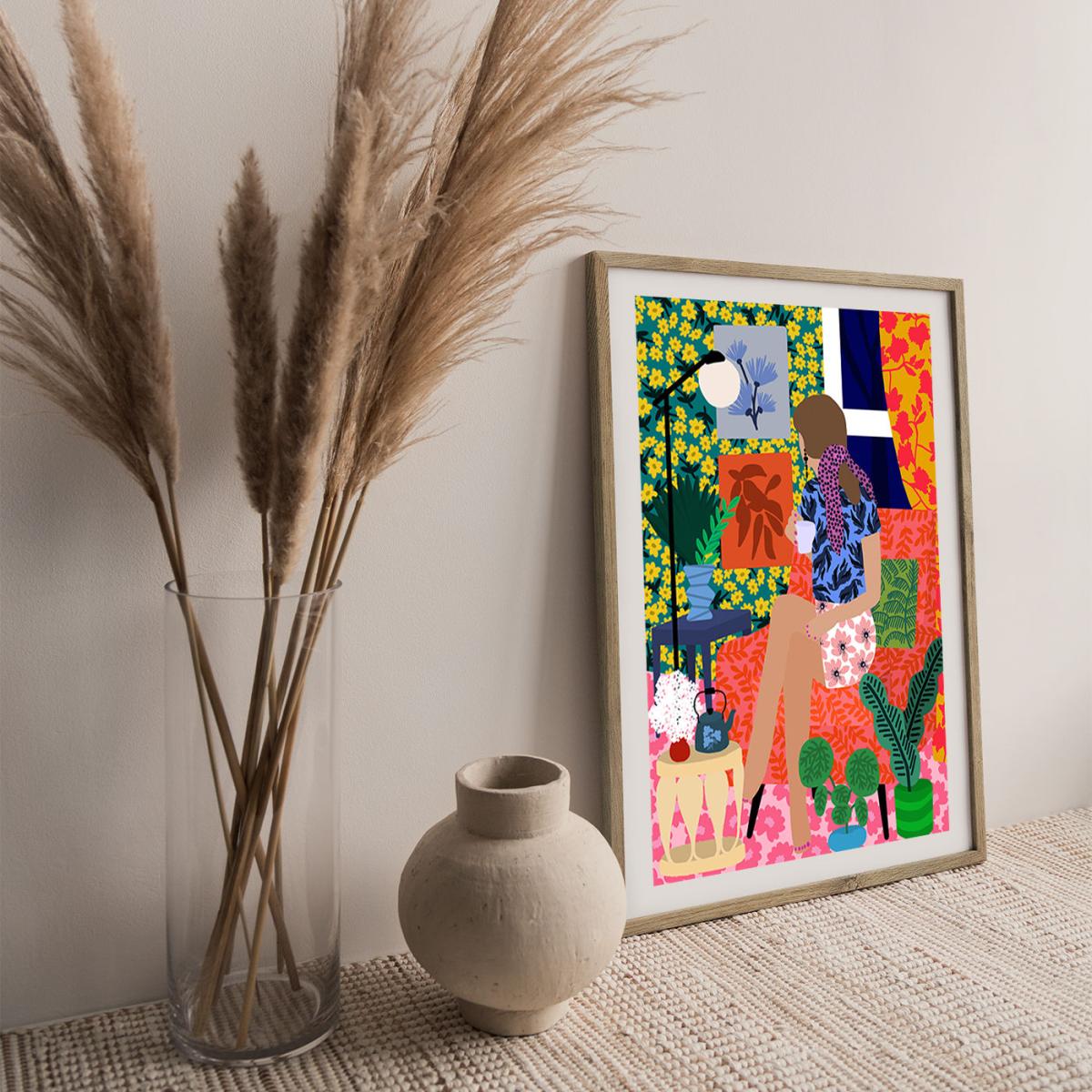 Enjoying Tea Time Art Print Oak Frame – image 8