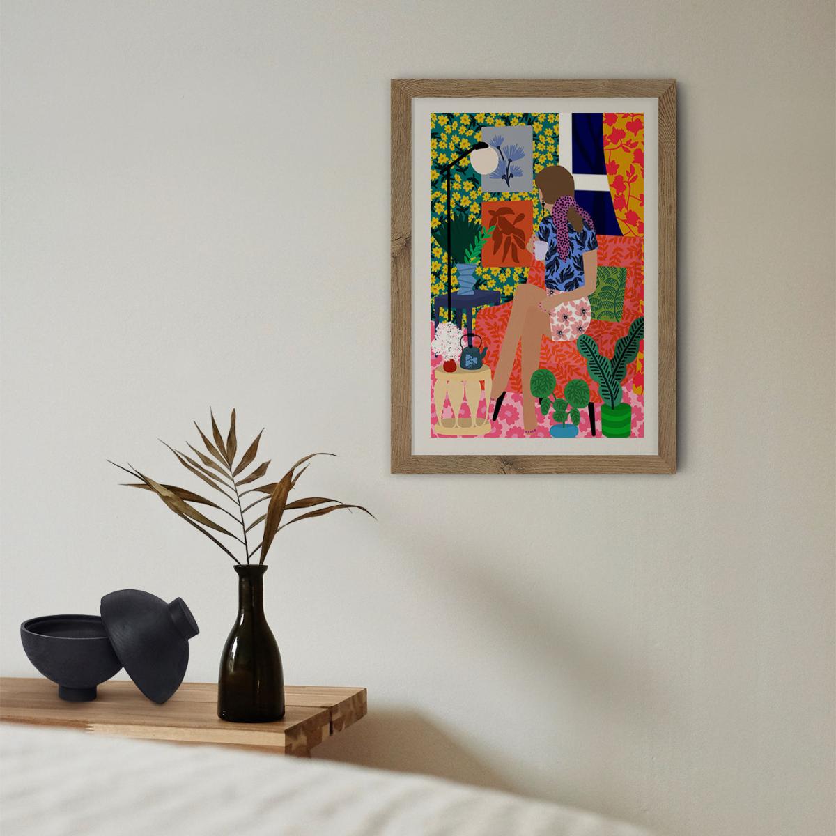 Enjoying Tea Time Art Print Oak Frame – image 10