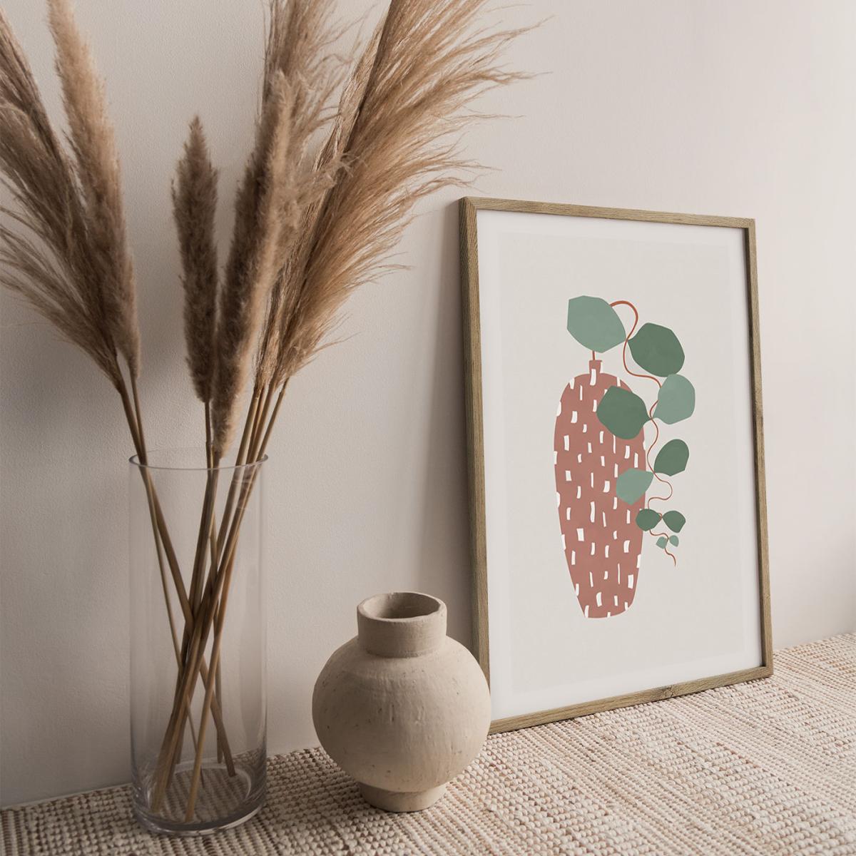 Terrazzo & Leaves Art Print Oak Frame – image 3