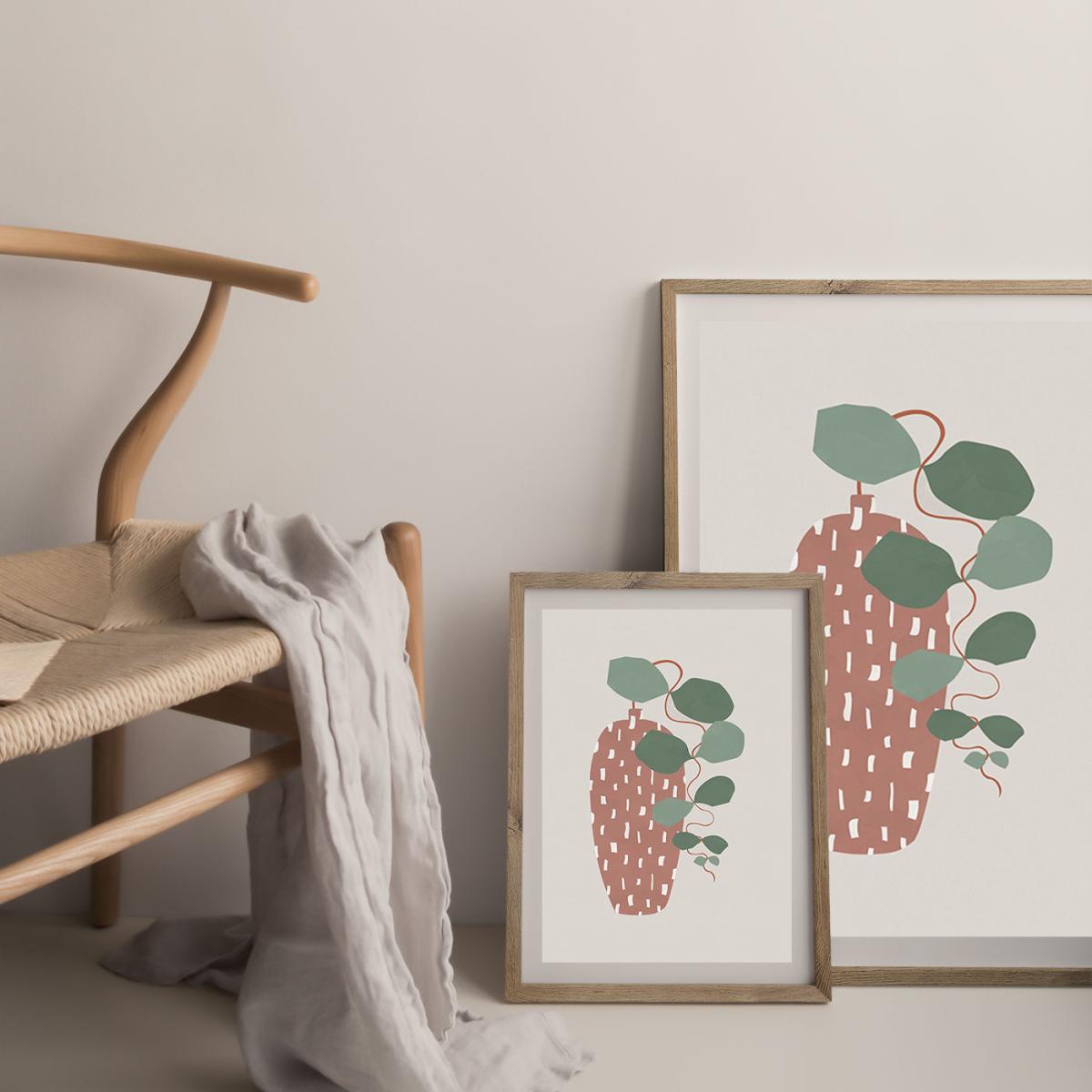 Terrazzo & Leaves Art Print Oak Frame – image 8