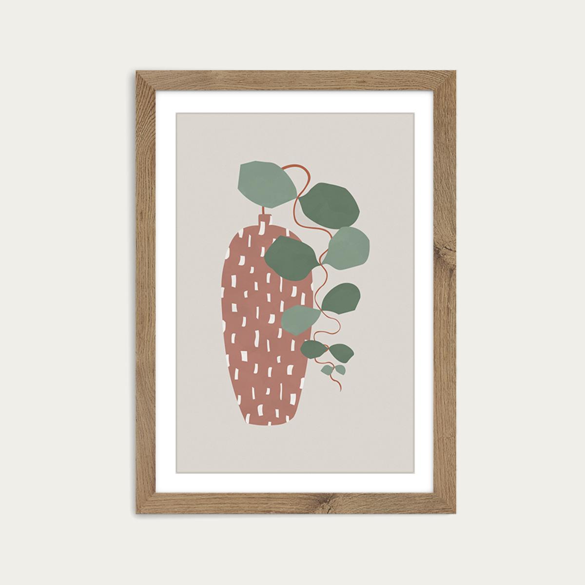 Terrazzo & Leaves Art Print Oak Frame – image 1
