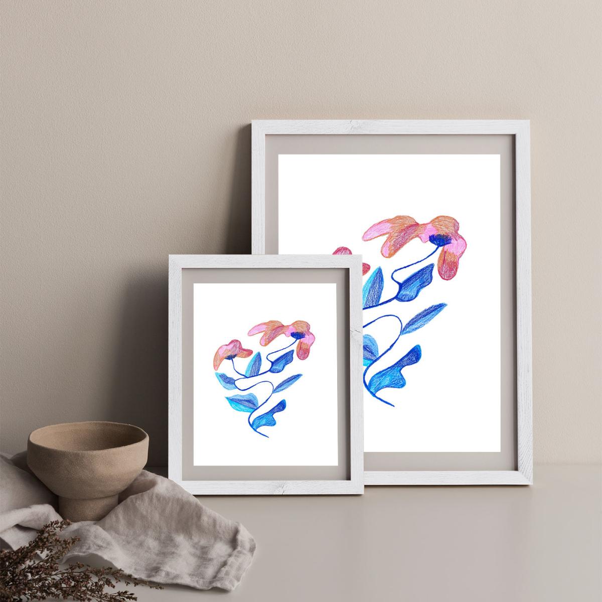 Abstract Flowers Art Print White Frame – image 11
